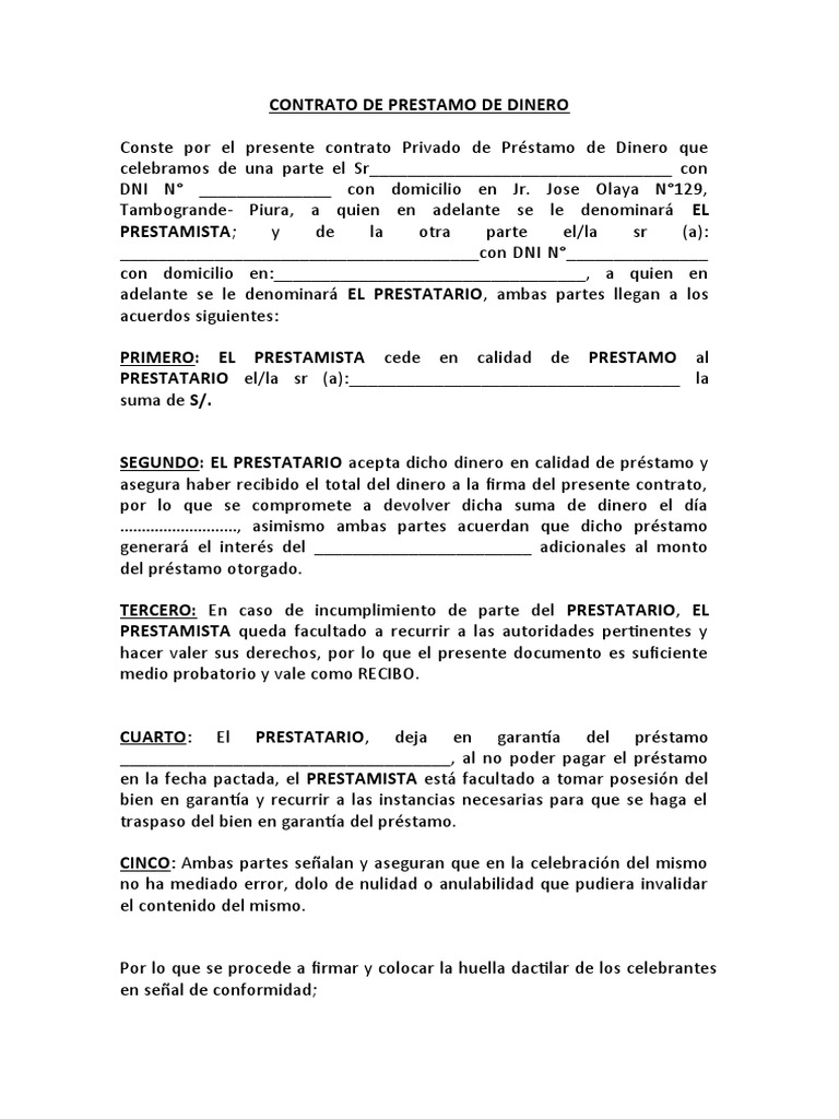 Contrato de Prestamo de Dinero | PDF