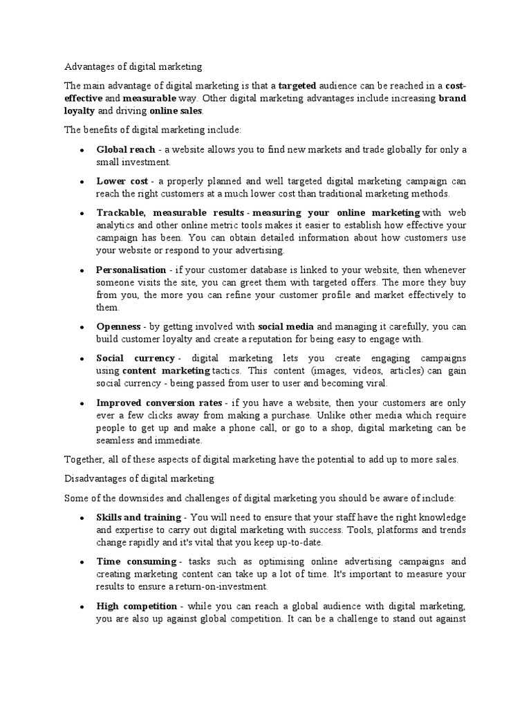 Advantages of Digital Marketing | PDF | Digital Marketing | Marketing