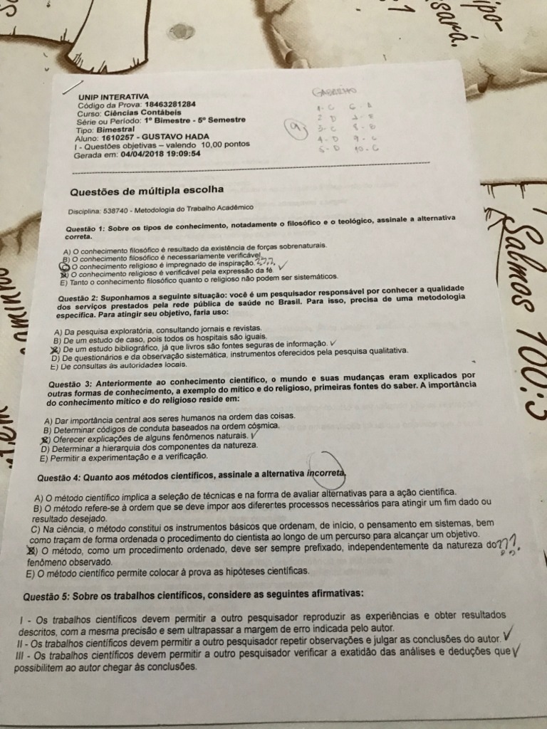 Prova Metodologia Do Trabalho Academico Unip | PDF