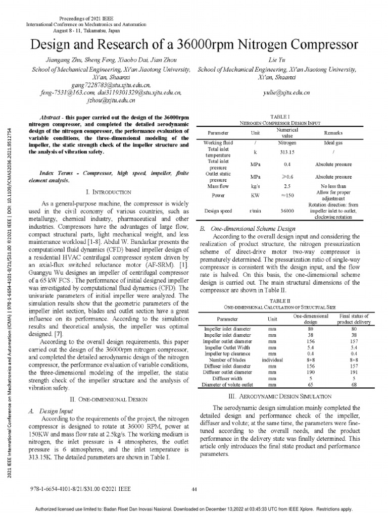 Design and Research of A 36000rpm Nitrogen Compressor PDF Strength