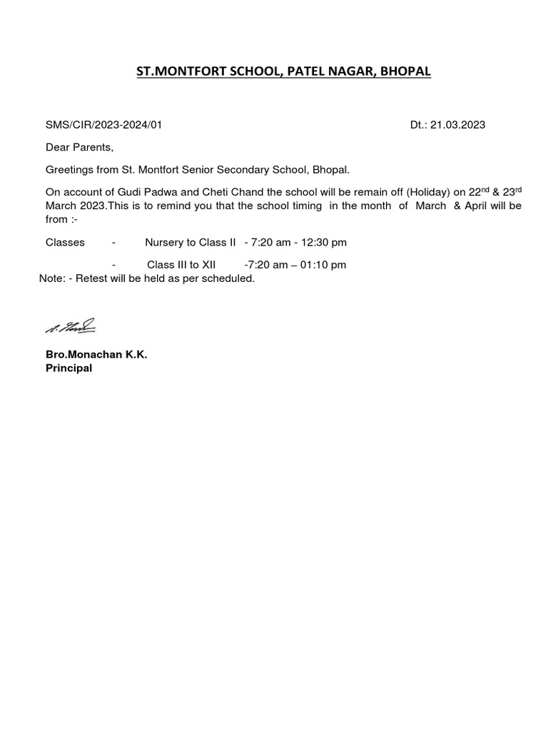Cheti Chand Holiday Notice 2023 | PDF