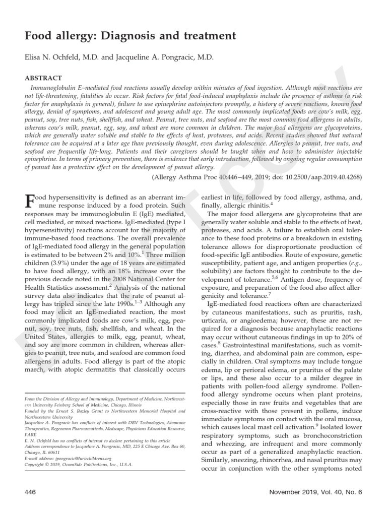 Food Allergy Diagnosis And Treatment Pdf Allergy Food Allergy