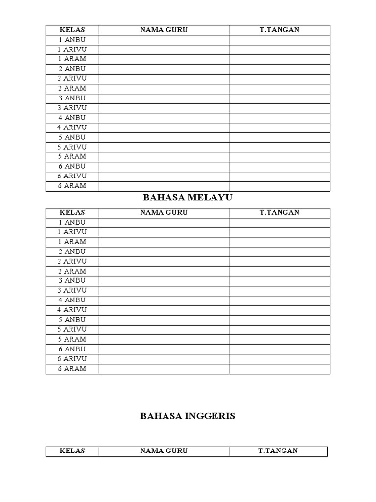 Jadual Senarai Semak Buku Latihan | PDF
