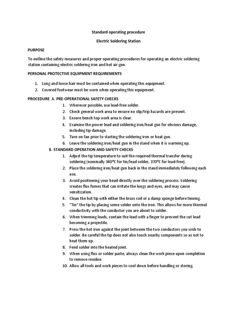 Solder Station SOP PDF Soldering Solder