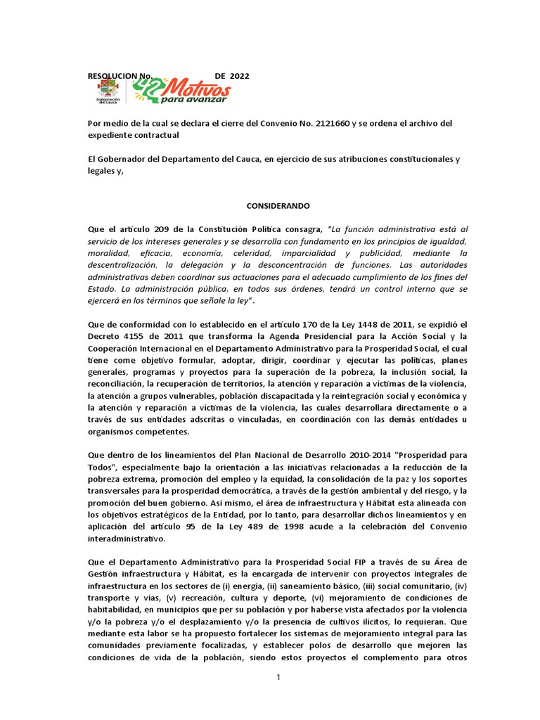 Cierre del Convenio 2121660 en Cauca | PDF | Liquidación | Justicia