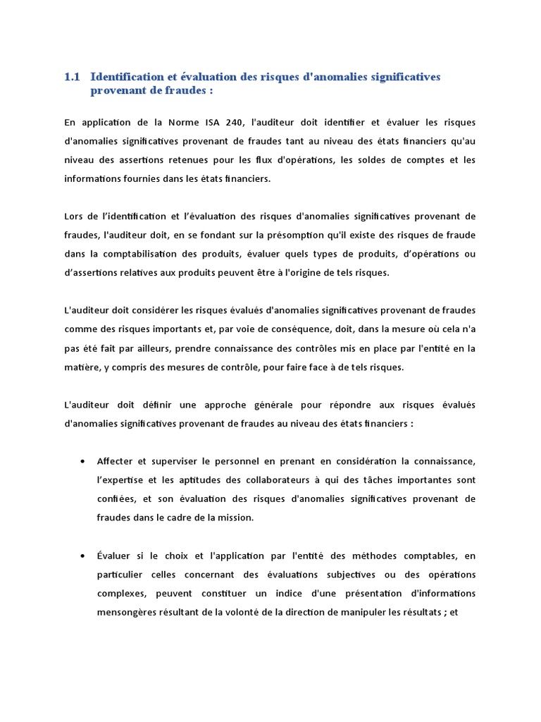 Évaluation des risques de fraude en audit | PDF | Contrôle interne | Risque