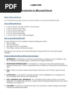 Introduction To Microsoft Excel: Computer