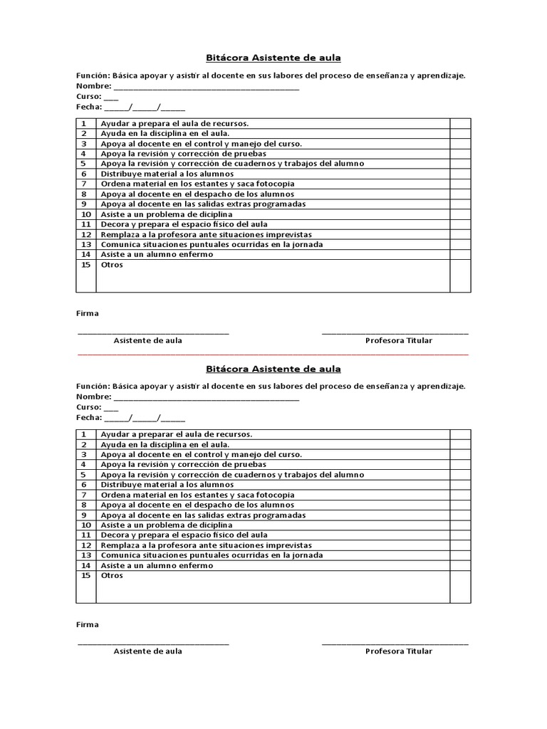 Bitácora del Asistente de Aula | PDF