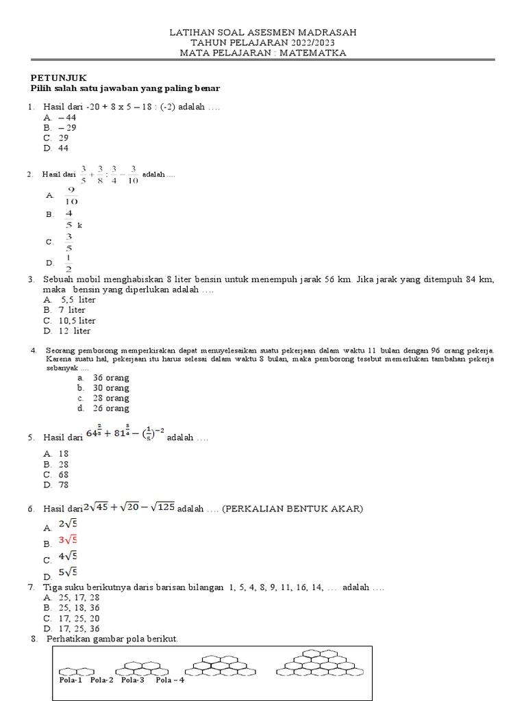  Latihan Soal AM Matematika 2023 