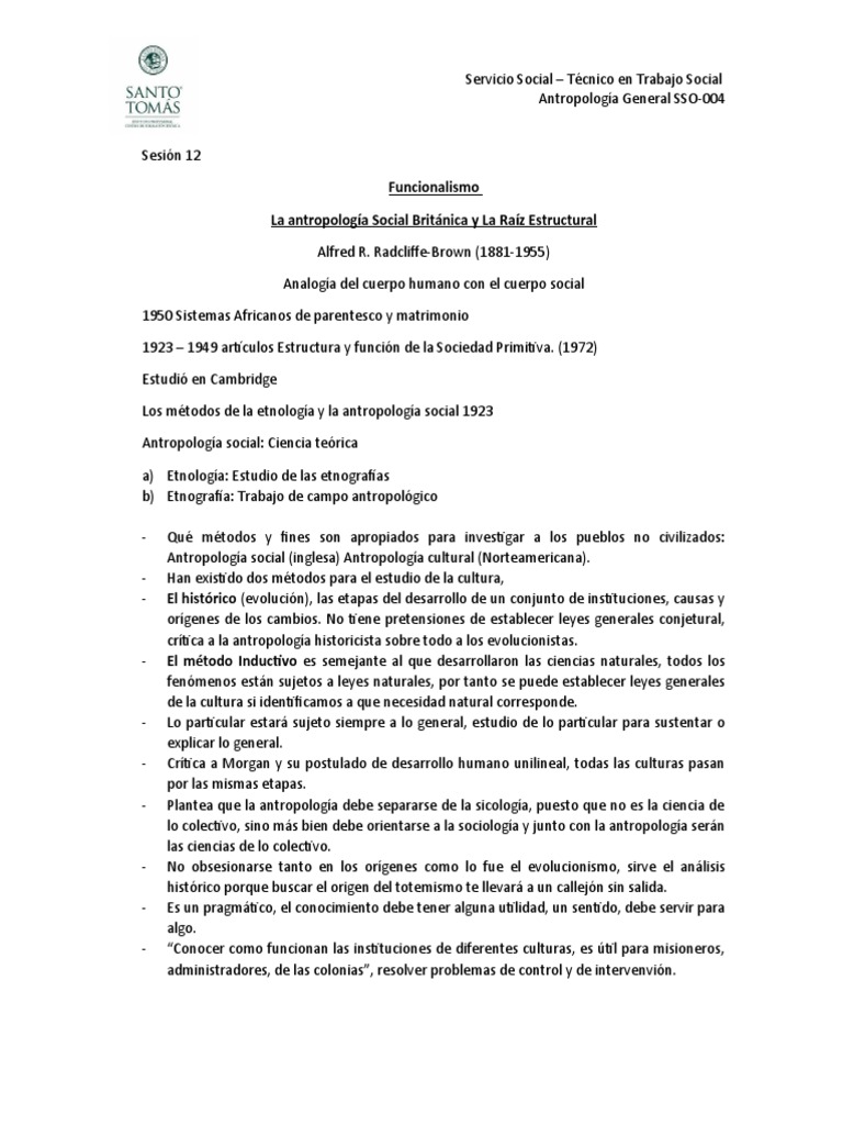 11 Funcionalismo RadcliffeBrown PDF Antropología Antropología