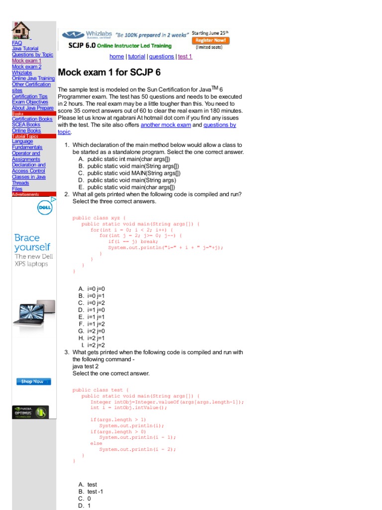 JAVA Mock Test 1 | Class (Computer Programming) | C (Programming Language)