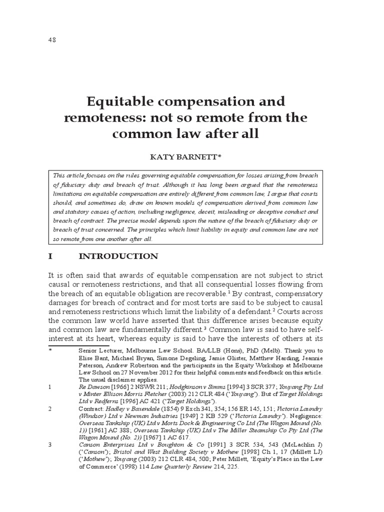 Equitable Compensation and Remoteness PDF Negligence Damages