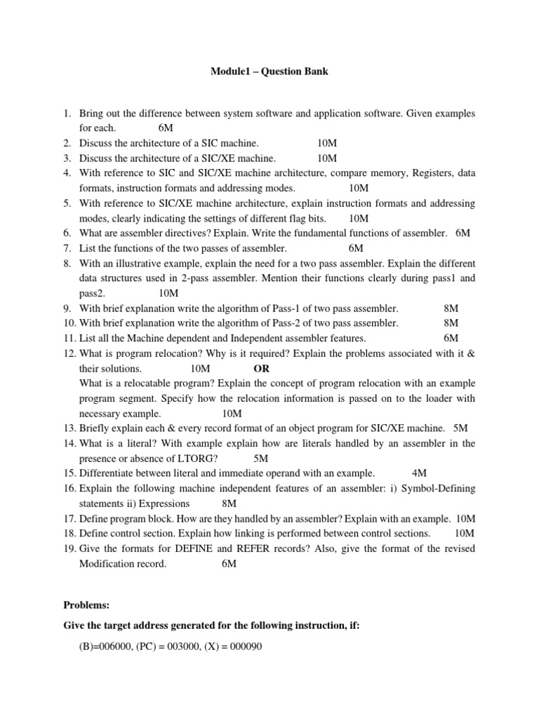 SIC/XE Machine Architecture Question Bank | PDF | Assembly Language ...