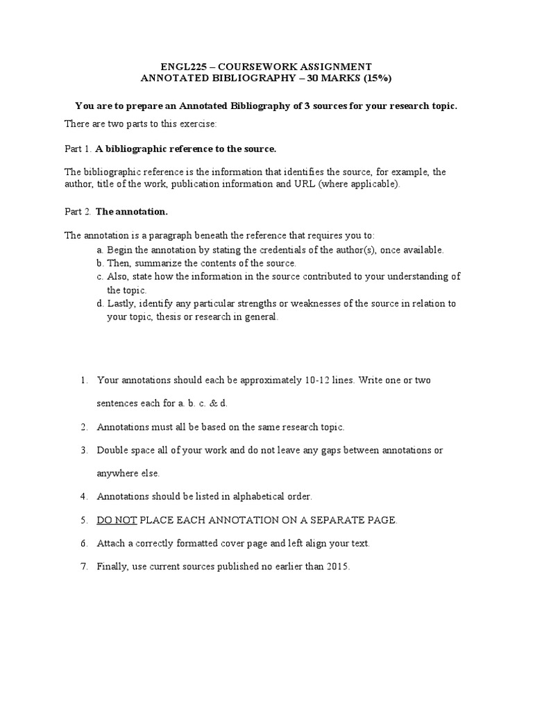 ENGL225 Annotated Bibliography Guide | PDF