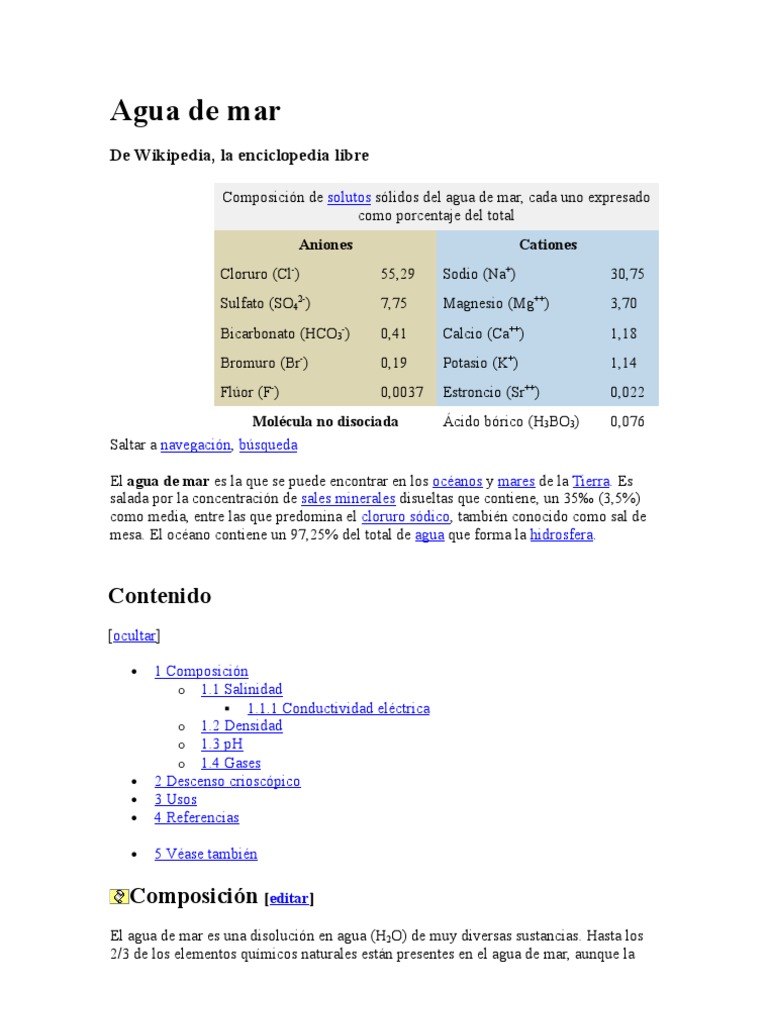Composición y propiedades del agua de mar | PDF | Agua de mar | Salinidad