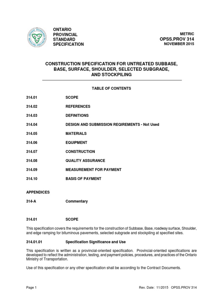 Ontario Provincial Standard Specification for Construction of Untreated ...