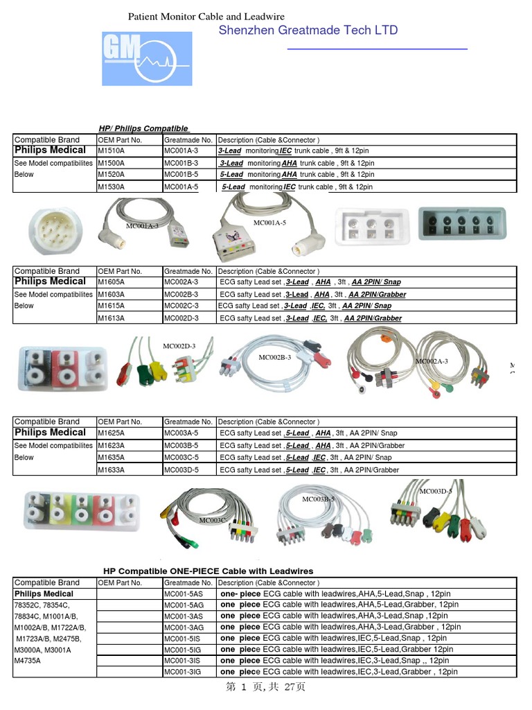 2012.4 Patient Monitor Cable Catalog | PDF | Manufactured Goods ...