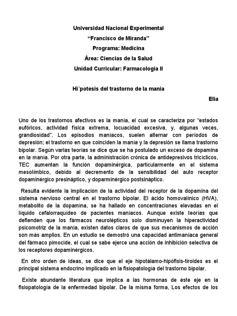 Ensayo de La Mania PDF Manía Desorden bipolar