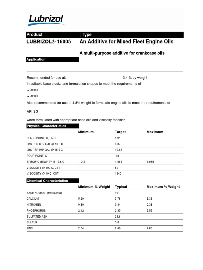 LUBRIZOLr 16005 (English) (PDS) PDF Motor Oil Pump