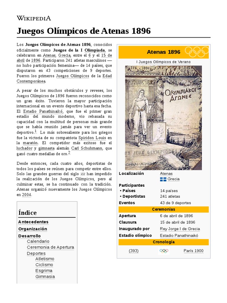 Juegos Olímpicos de Atenas 1896 PDF Juegos olímpicos Deportes
