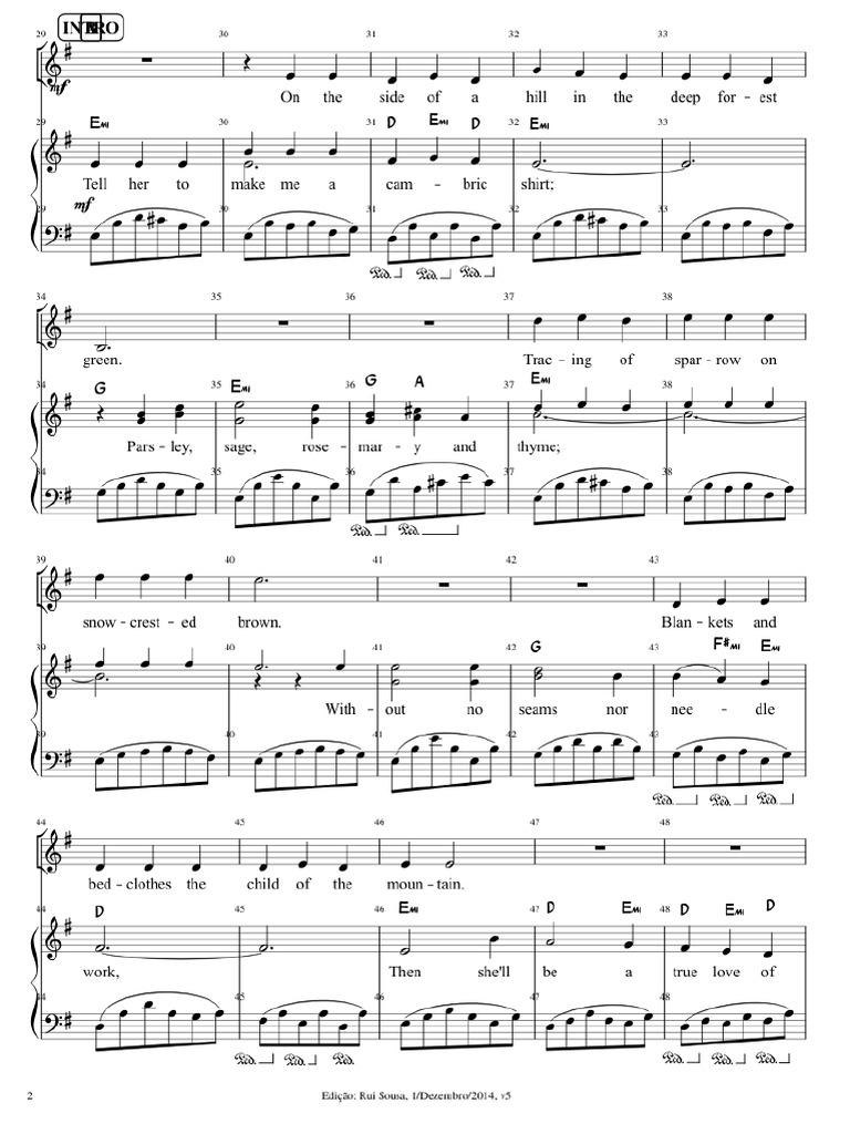 Scarborough Fair Paul Simon And Art Garfunkel Sheet Music For Piano