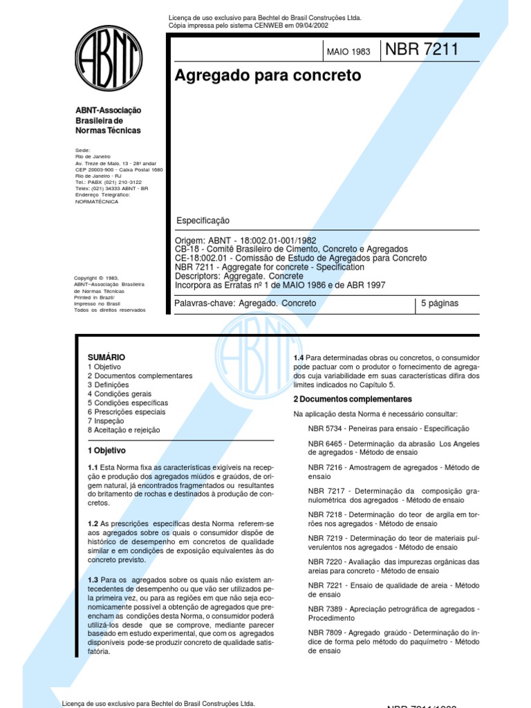 NBR 7211 - 1983 - Agregado para Concreto | PDF | Concreto | Cimento