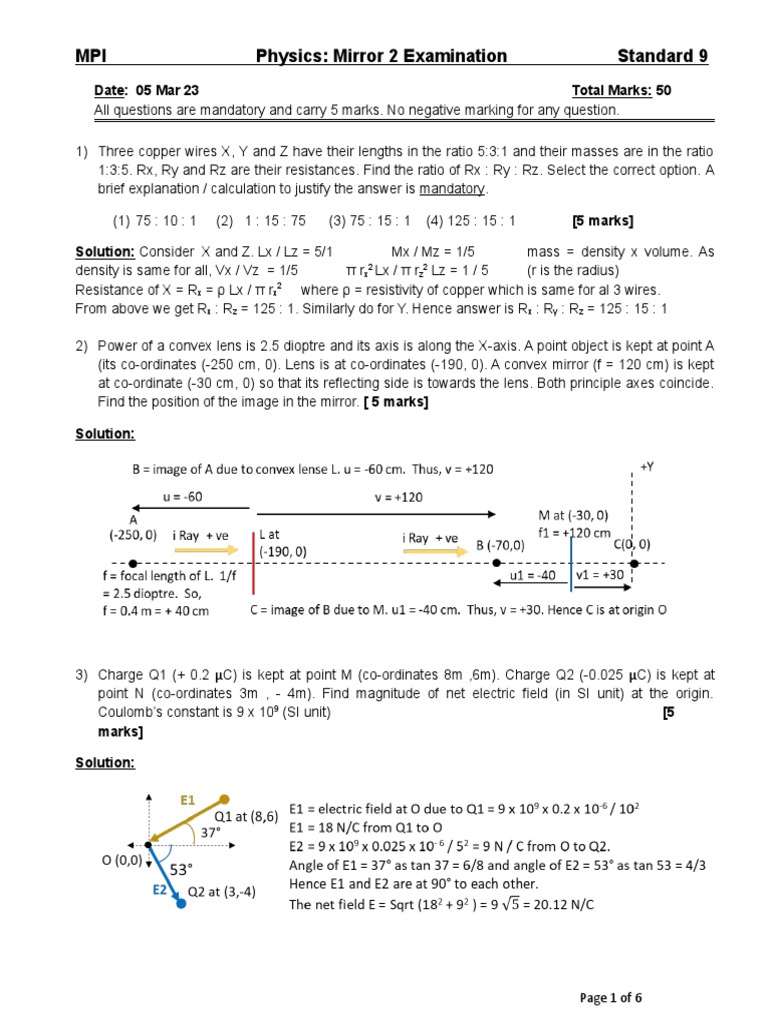 Analysis of Electricity, Optics, and Concepts Solutions to