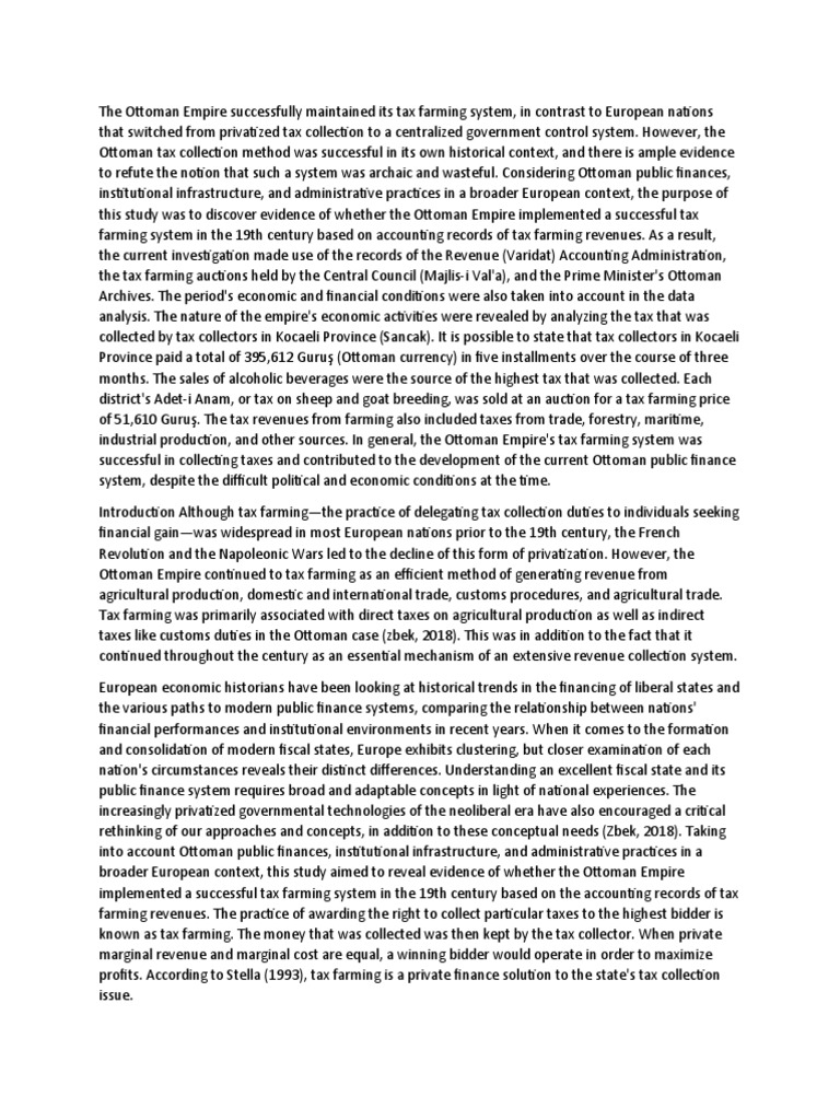 Ottoman Empire PDF Taxes Public Finance