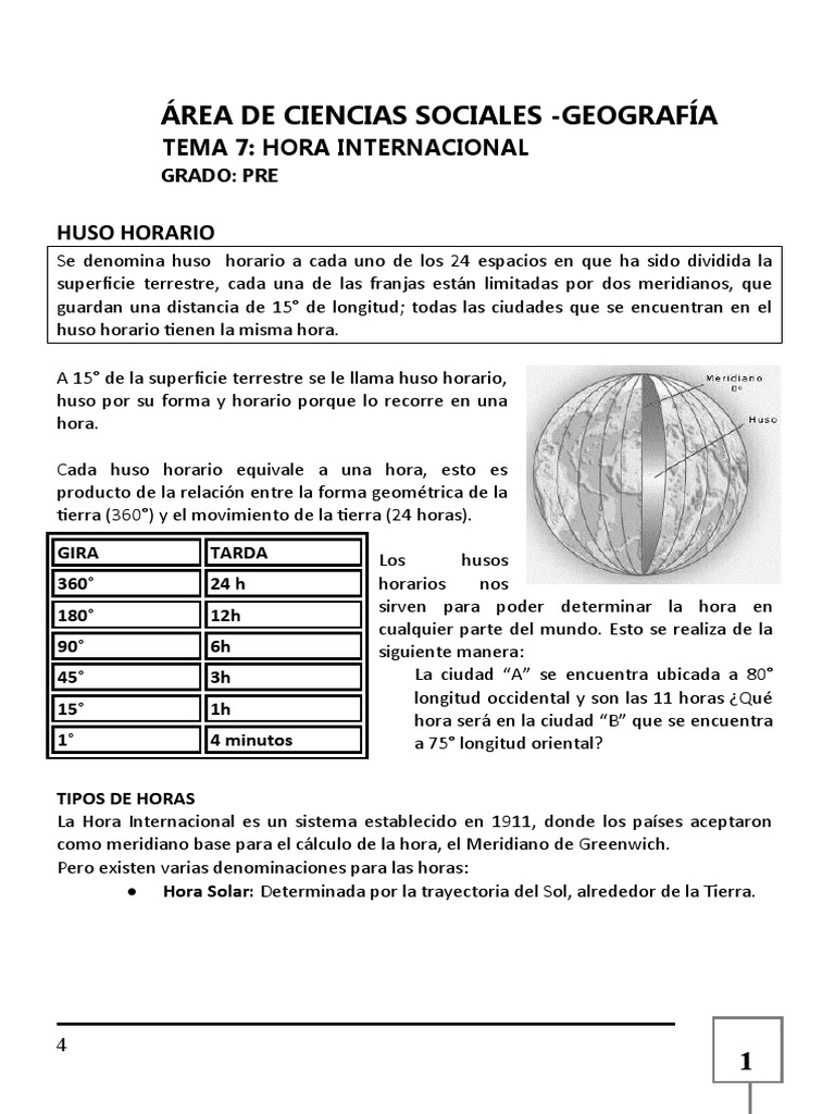 Husos Horarios PDF Hora Geografía