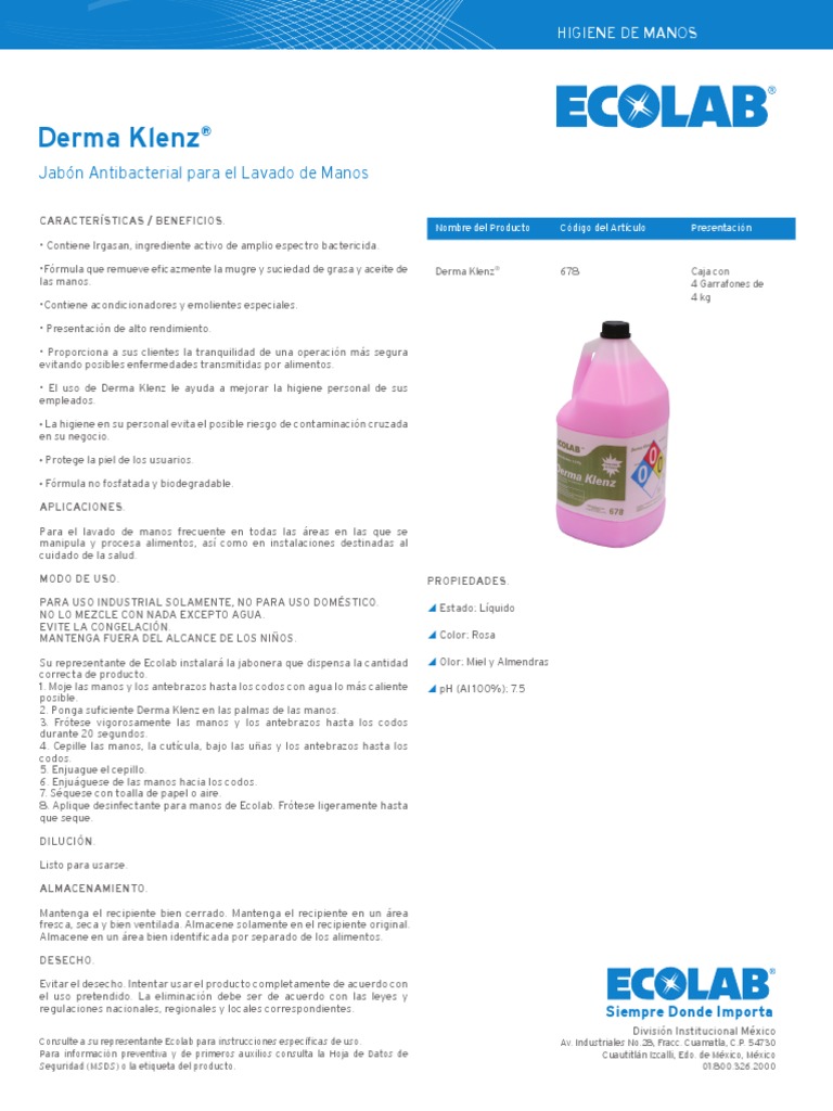 DERMA KLENZM LTHoja Tecnica PDF Lavado de manos Salud pública