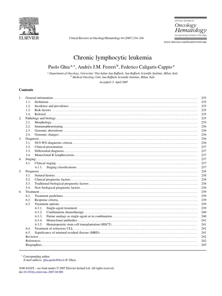 Image showcasing Chronic Lymphocytic Leukemia | PDF | Leukemia | Medical Specialties