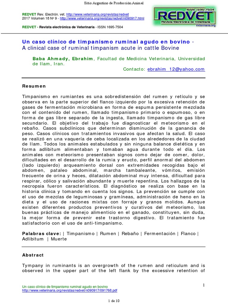 Un Caso Clínico de Timpanismo Ruminal Agudo en Bovino A Clinical