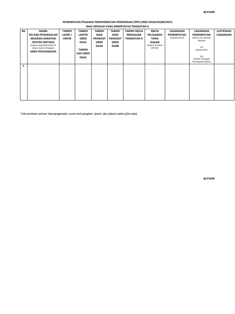 BCPT6Pk - Borang Cadangan Penempatan | PDF