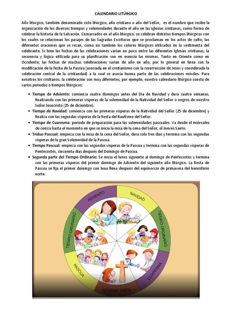 Calendario Litúrgico | Descargar gratis PDF | Año litúrgico | Pascua de ...