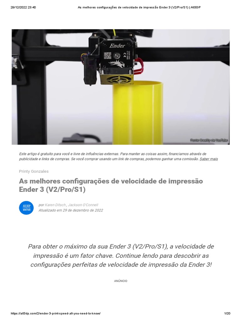 As Melhores Configura es De Velocidade De Impress o Ender 3 V2 Pro 