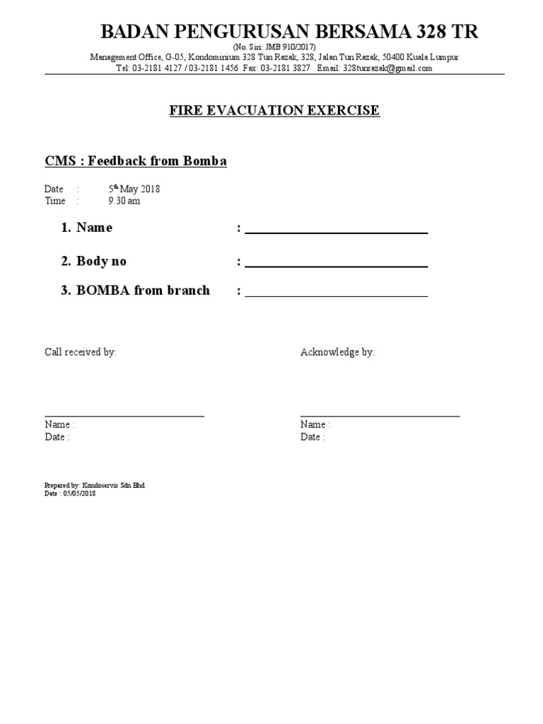 Fire Drill Procedure for 328 Tun Razak | PDF