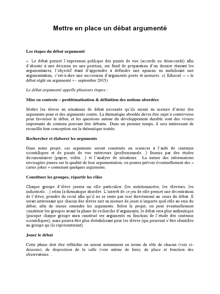 Débat Argumenté : Étapes et Rôles | PDF | Développement durable