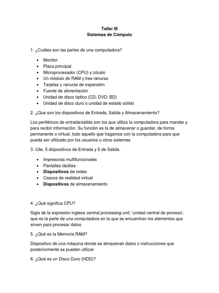 Informatica Taller 2 | PDF | Hardware de la computadora | Periférico