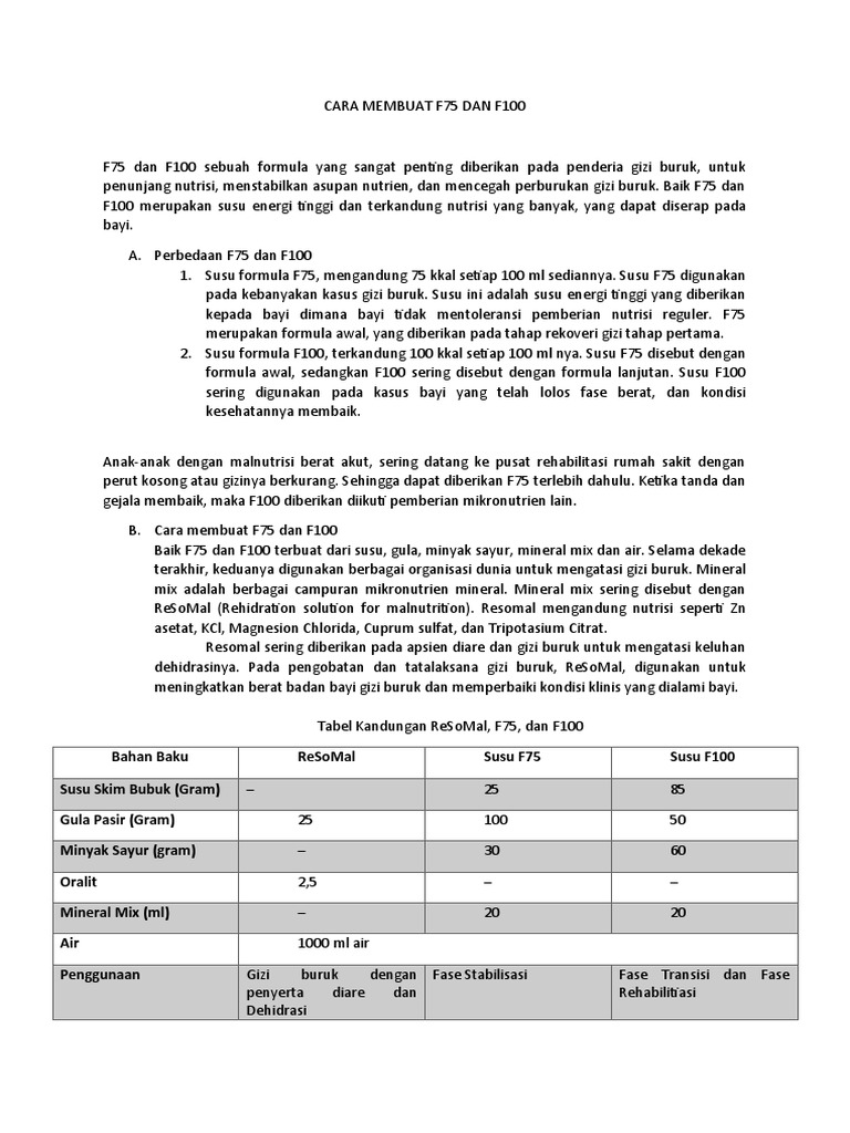 Cara Membuat Formula F75 dan F100 | PDF