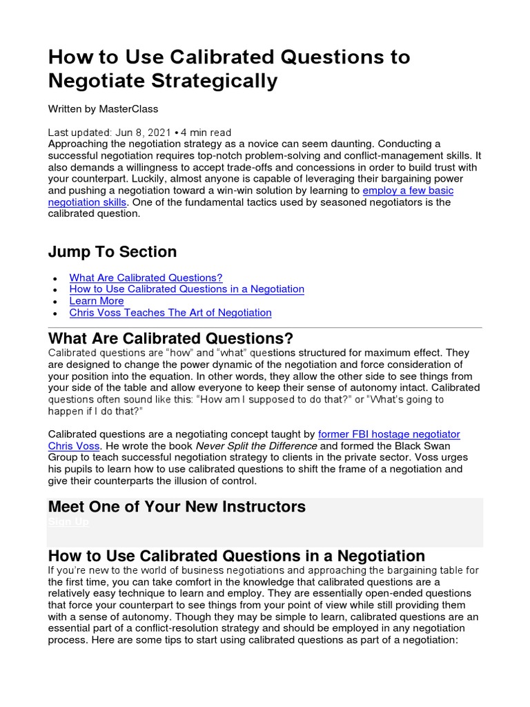 How To Use Calibrated Question PDF Negotiation Empathy