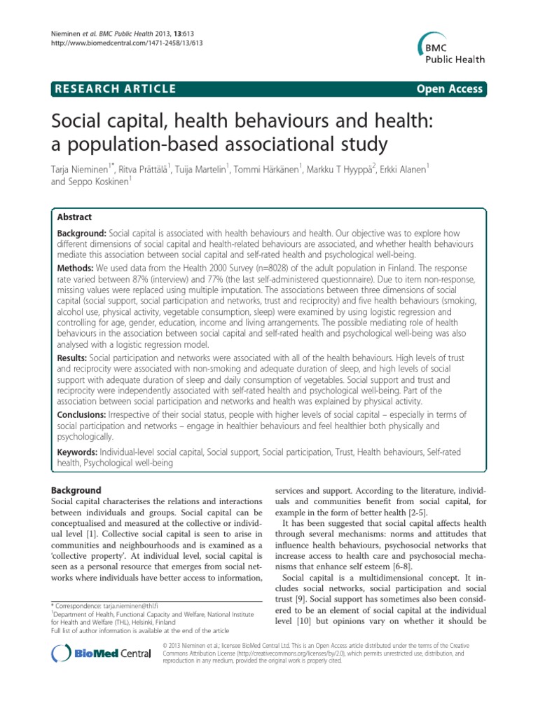 Influence of Social Capital On Health | PDF | Social Capital | Behavior