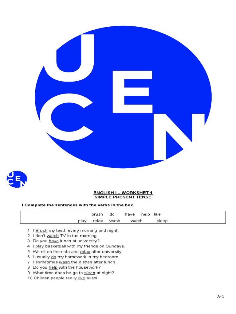 WORKSHEET 1 PRESENT SIMPLE English I, Rodrigo Torres Mancilla | PDF ...