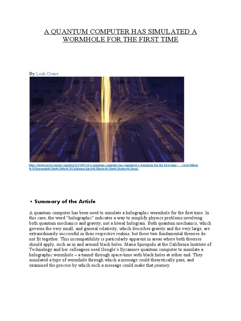 Quantum Computer Simulates Wormhole | PDF | Quantum Mechanics | Quantum ...