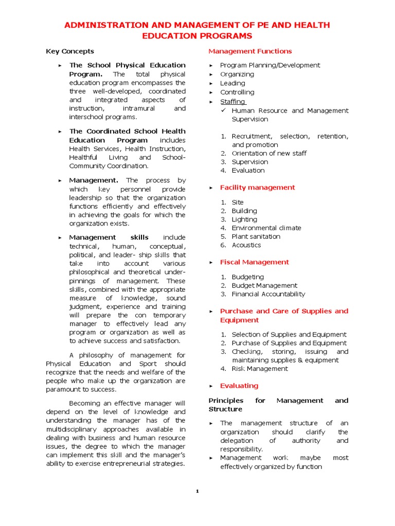 PE and Health Education Management | PDF | Physical Education | Learning