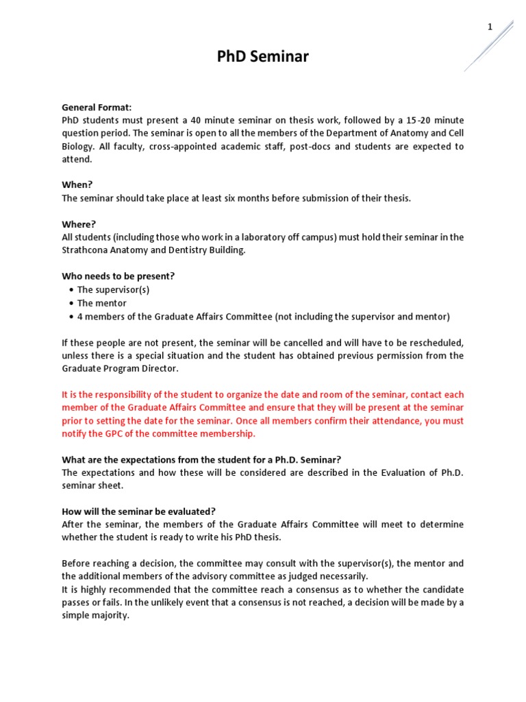 PhD Seminar Guidelines and Evaluation | PDF | Thesis | Doctor Of Philosophy