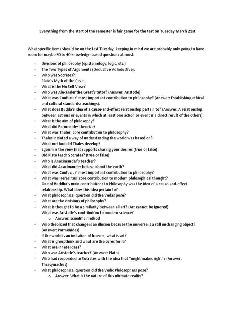 Test Review Material PDF Plato Idea