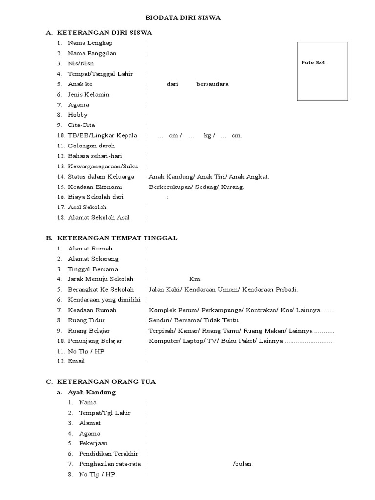 Biodata Diri Siswa Pdf