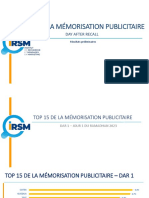 TOP 15 DE LA MÉMORISATION PUBLICITAIRE - Résultats Préléminaire - DAR 1 2 3