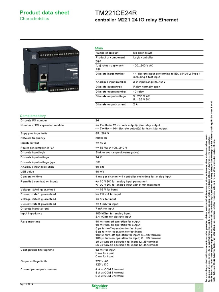 Schneider - Electric TM221CE24R Datasheet | PDF