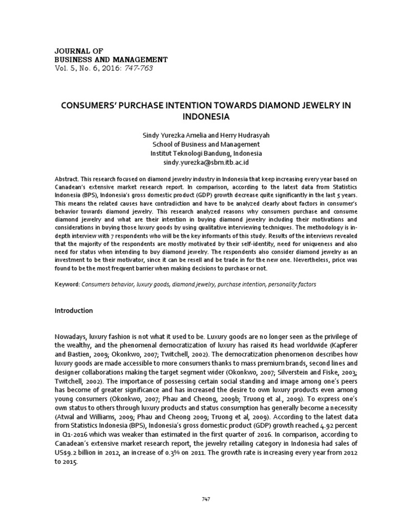 Consumer Intentions for Diamond Jewelry | PDF | Consumer Behaviour ...